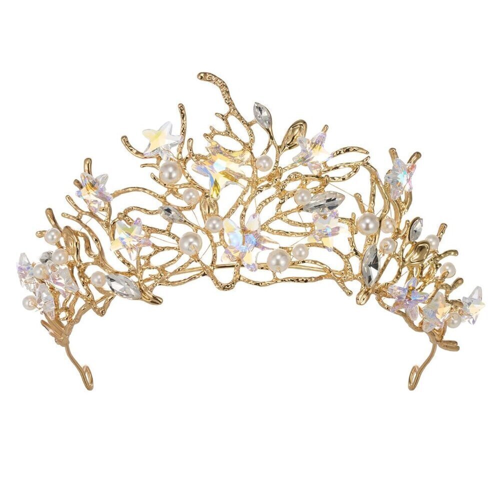 Mermaid Tiara for Girls Women, Gold Princess Crown Diadem, Jeweled Headpiece Cos